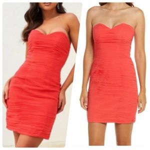 Lavish Alice Strapless Pleated Chiffon Mini Coral Sweetheart Neck Dress Size 8